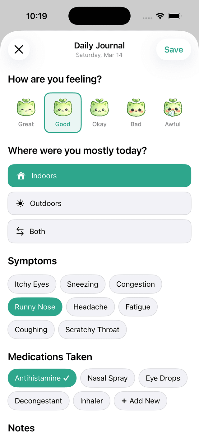 Symptom Tracker screen